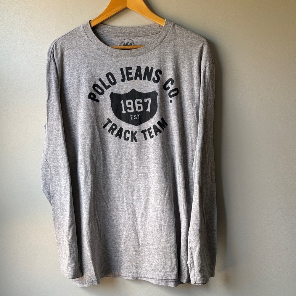 Polo Jeans Gray track team logo Long Sleeve Tee size large